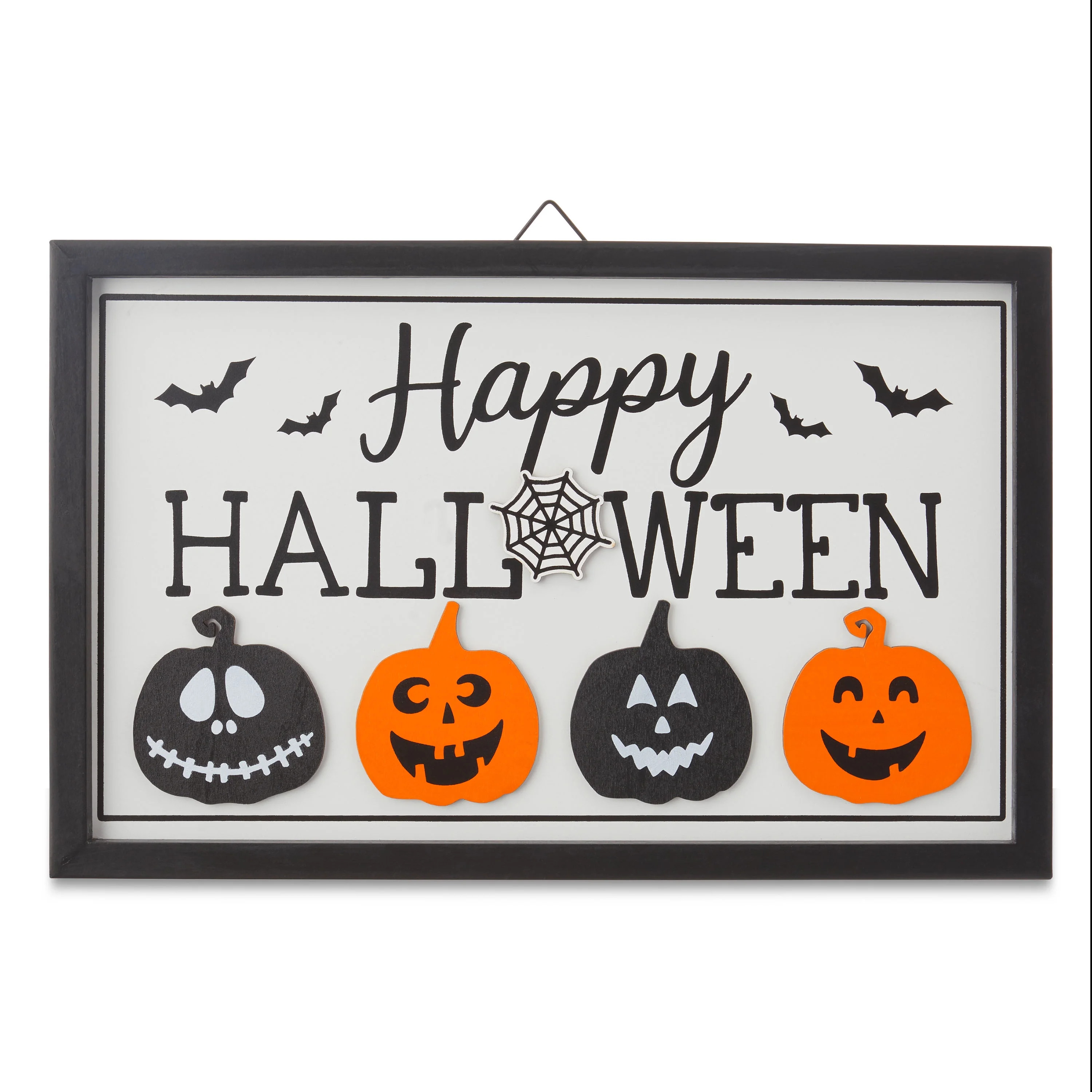 Way to Celebrate MDF Black/White "Happy Halloween" & Jack O Lantern Wall Sign Decoration,14"H | Walmart (US)
