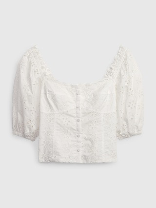 Puff Sleeve Eyelet Shirt | Gap (CA)