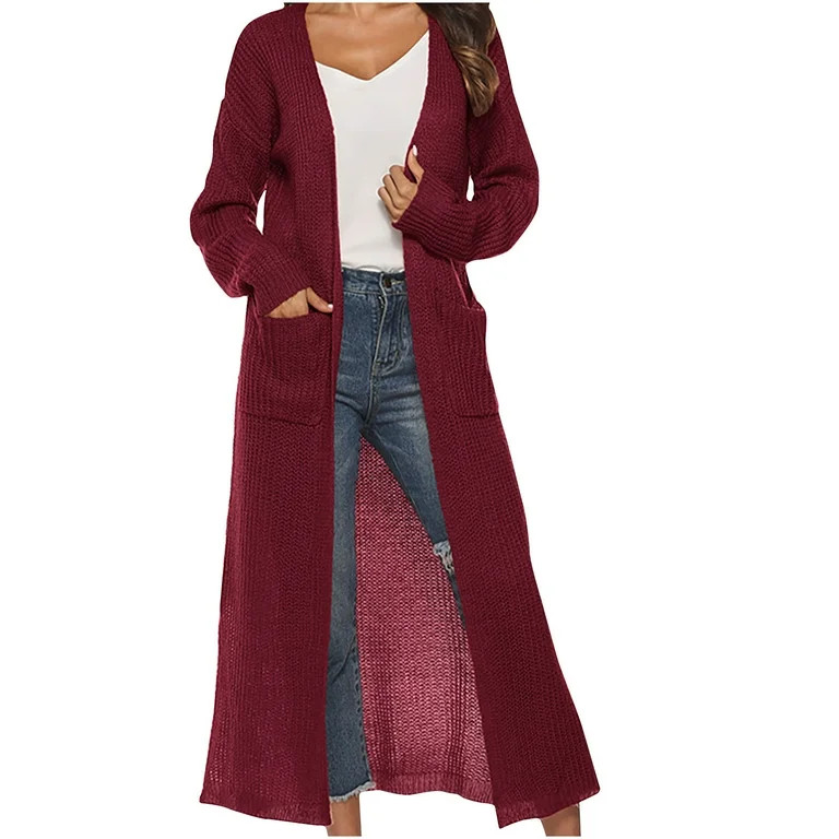 Long Cardigan Sweaters for Women Solid Color Cardigan Sweater with Slit Plus extended sizes | Walmart (US)