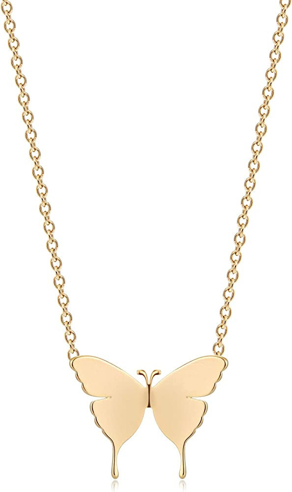 MEVECCO Gold Dainty Initial Necklace 18K Gold Plated Butterfly Pendant Name Necklaces Delicate Ev... | Amazon (US)