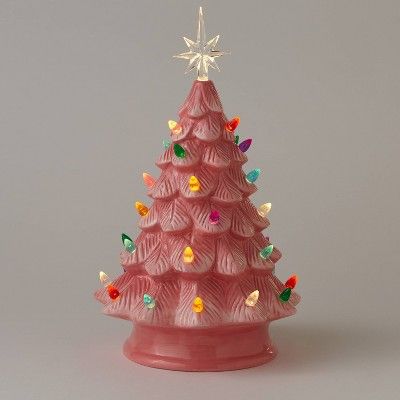 14.5" Battery Operated Lit Ceramic Christmas Tree Pink - Wondershop™ | Target
