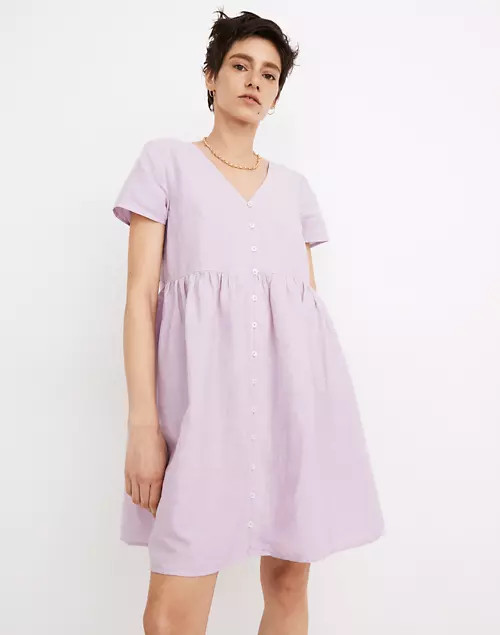 Linen-Blend Alexandra Button-Front Mini Dress | Madewell