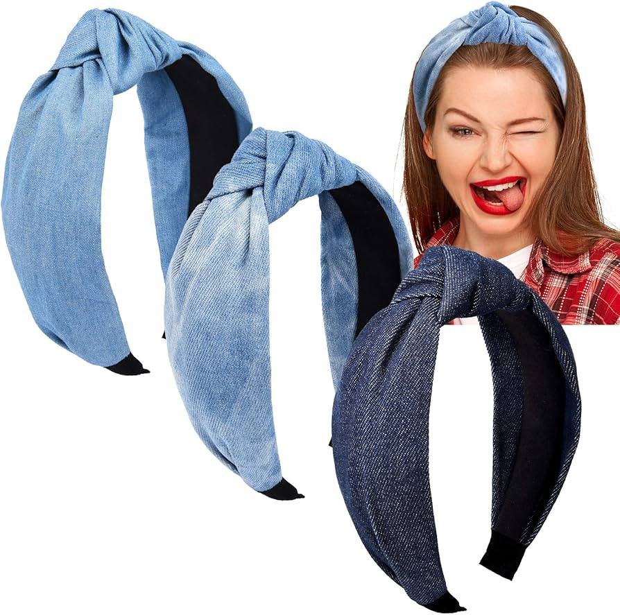 Giegxin 3 Pieces Jean Denim Headband Knot Headband for Women Hair Band Elastic Knotted Blue Headb... | Amazon (US)