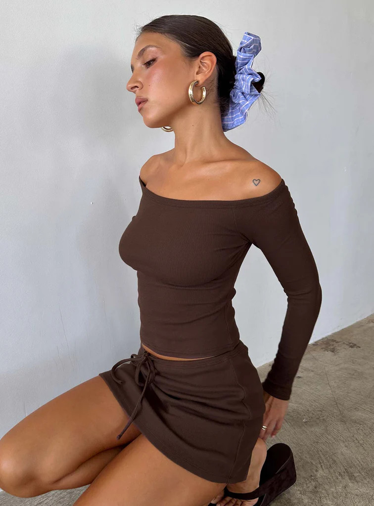 Baseline Off Shoulder Top Brown | Princess Polly US