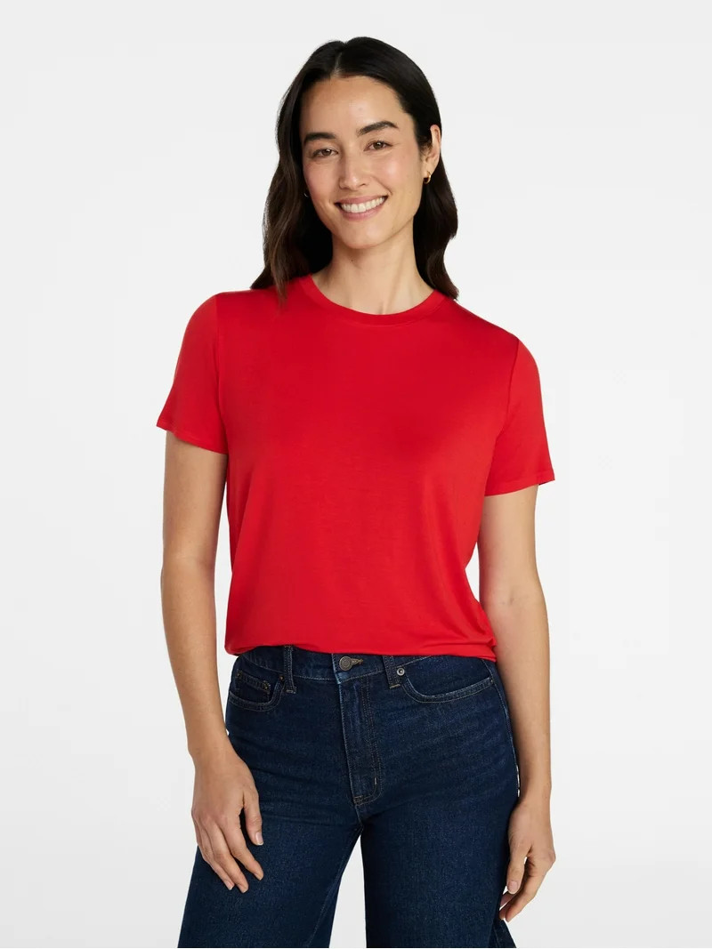 Time and Tru Women's Boxy Tee with Short Sleeves, Sizes XS-XXXL | Walmart (US)