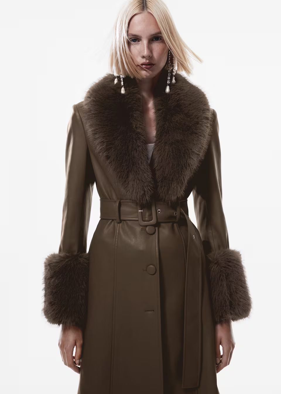 Faux fur trimmed leather effect coat -  Women | Mango USA | MANGO (US)