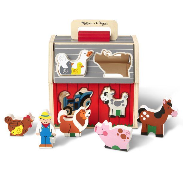 Melissa & Doug Wooden Take-Along Sorting Barn Toy with Flip-Up Roof and Handle – 10 Wooden Farm... | Walmart (US)