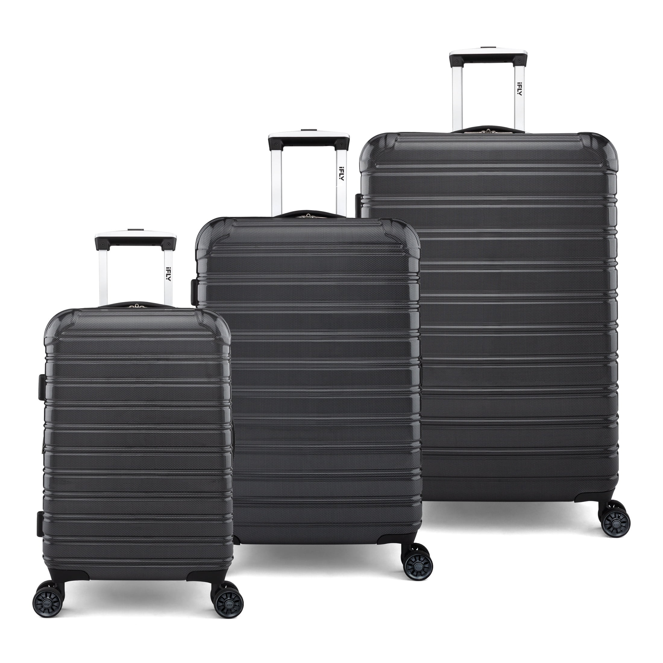 iFLY Hardside Fibertech 3 Piece Luggage Set, 20" Carry-on, 24" and 28" Checked Luggage, Black | Walmart (US)