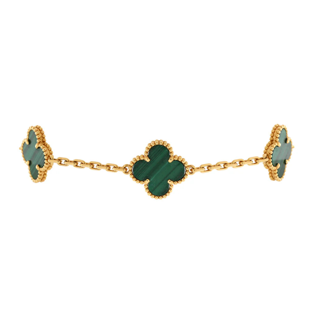 Vintage Alhambra 5 Motifs Bracelet 18K Yellow Gold and Malachite | Rebag