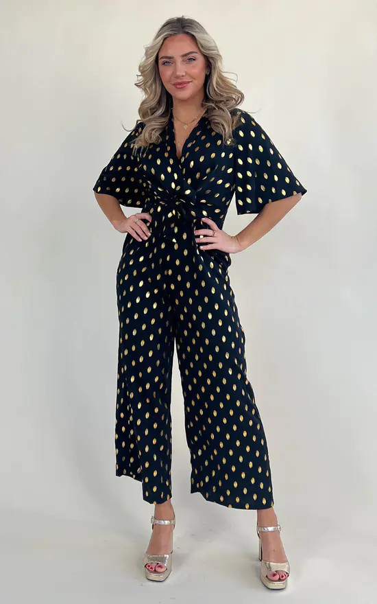 Girl In Mind Freya Black Gold Culotte Jumpsuit | SilkFred | SilkFred