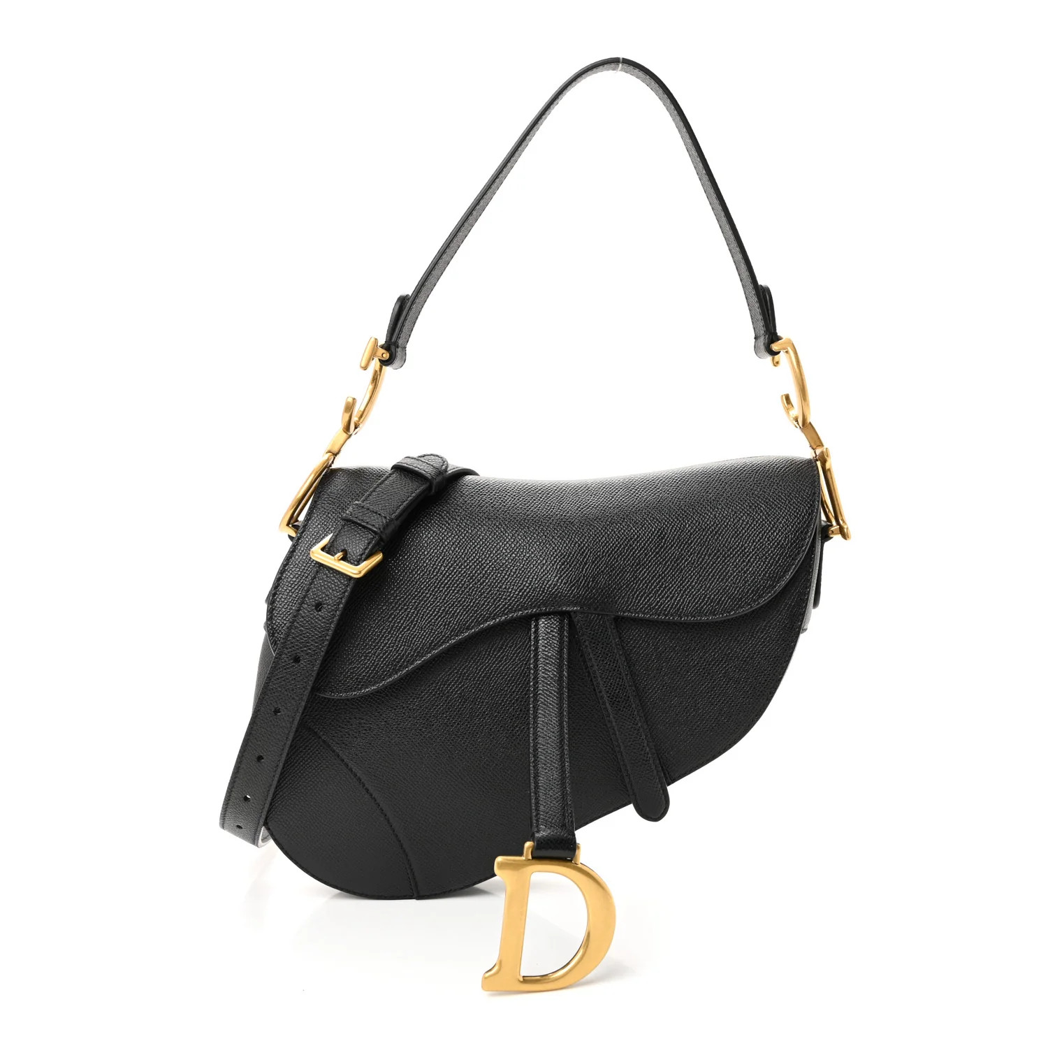 Grained Calfskin Saddle Bag With Strap Black | FASHIONPHILE (US)