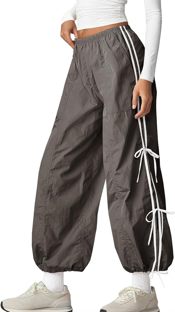 Fisoew Women’s Wide Leg Track Pants Casual Elastic Waist Bow Tie Y2K Baggy Sweatpants with Pock... | Amazon (US)