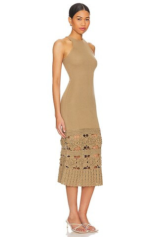 Finley Crochet Midi Dress in Tan | Revolve Clothing (Global)