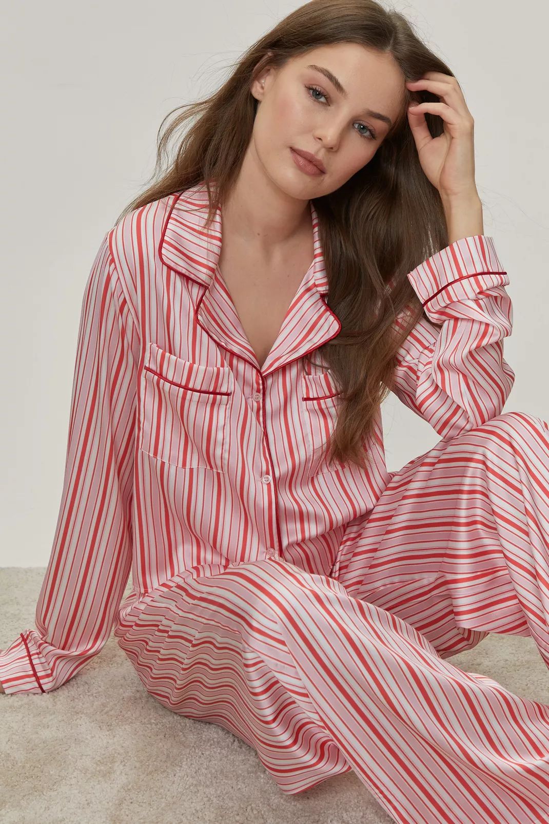 Satin Stripe Shirt and Pants Pajama Set | Nasty Gal (US)