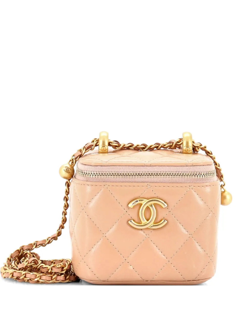 CHANEL Pre-Owned Pearl Crush Vanity Case with Chain Quilted Lambskin Mini clutch bag - Neutrals | Farfetch Global
