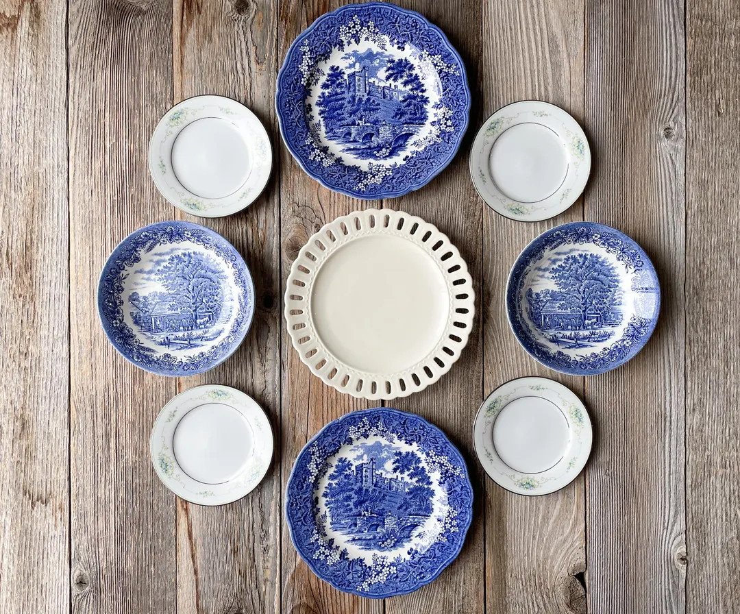 Blue & White Plate Collection (Set of 9) | Vintage China Gallery Wall | Etsy (US)