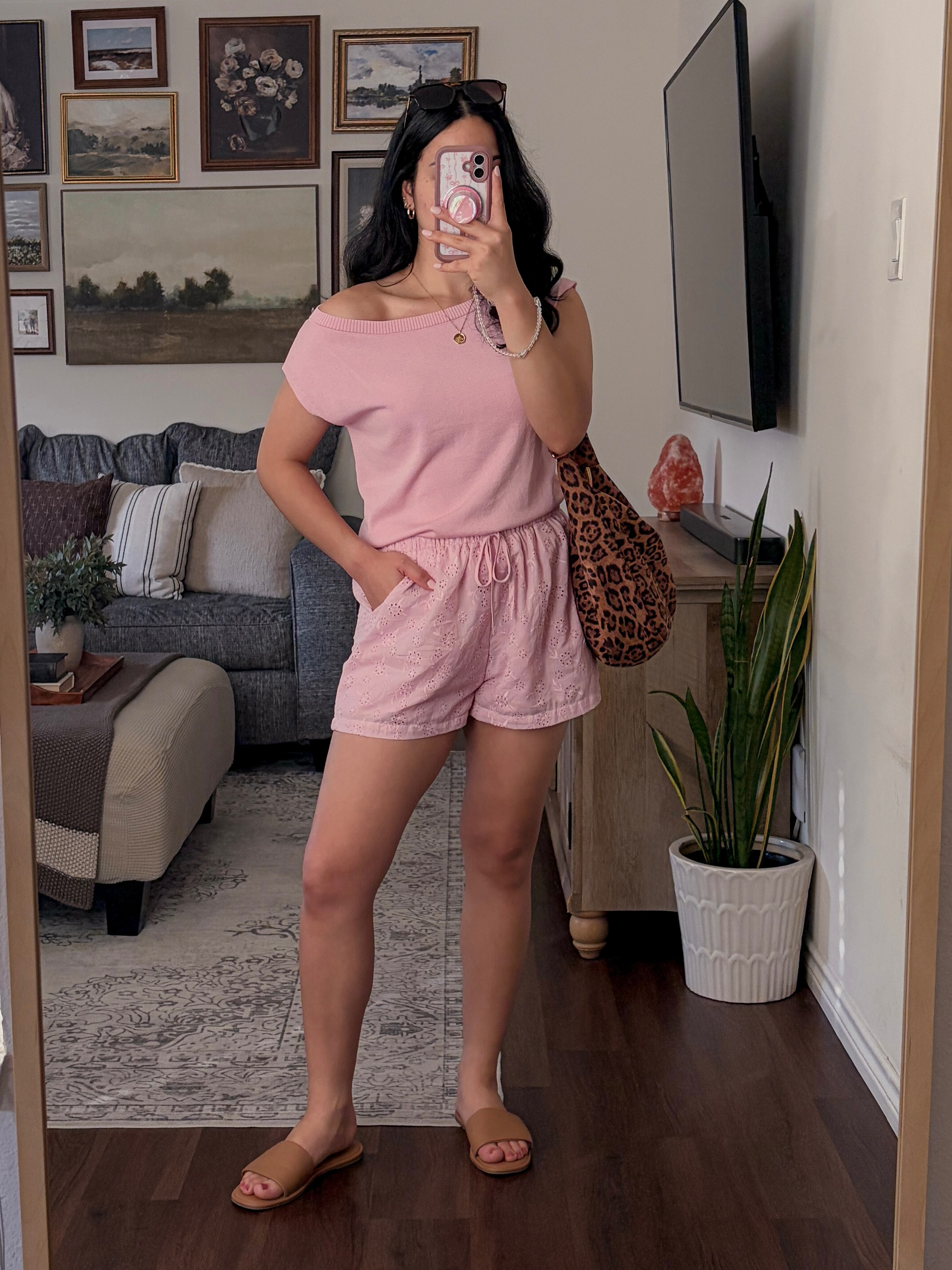monochrome moment 🌸🎀💗🌷 pink outfit inspiration, monochrome pink outfit, all pink outfit, casual summer outfit, feminine casual style, girly outfit inspiration, soft girl aesthetic, pink summer outfit, pink knit top, off shoulder knit top, pink shorts outfit, eyelet shorts outfit, casual chic outfit, effortless summer style, comfy cute outfit, everyday summer outfit, vacation casual outfit, easy outfit formula, relaxed summer style, feminine everyday fashion, cute casual look, blush pink outfit, tonal dressing outfit, matching set vibes, minimal chic style, casual brunch outfit, coffee run outfit, weekend outfit inspiration, comfy summer fashion, lightweight summer outfit, slide sandals outfit, tan sandals outfit, leopard tote outfit, statement bag outfit, playful accessories, casual outfit ideas, midsize fashion inspiration, petite fashion inspiration, ootd fashion, outfit of the day, style inspiration, fashion inspo, everyday fashion finds, wearable outfit ideas, feminine wardrobe staples, soft feminine style, girly summer style, effortless chic outfit, neutral and pink outfit, cute daytime outfit, casual street style, warm weather outfit, summer wardrobe essentials, elevated basics outfit, simple but cute outfit, polished casual outfit, soft glam casual, romantic casual style, playful feminine fashion, pretty in pink outfit, easy everyday style, comfortable but stylish, summer style diary, trendy casual outfit, lifestyle fashion creator, cute and comfy fashion, chic casual summer look, feminine outfit goals, stylish everyday wear, laid back but polished, girly fashion finds, effortless outfit inspo, subtle coquette aesthetic, sweet summer style, casual feminine aesthetic 

 #LTKdayinmylife #LTKgrwm #LTKootd
