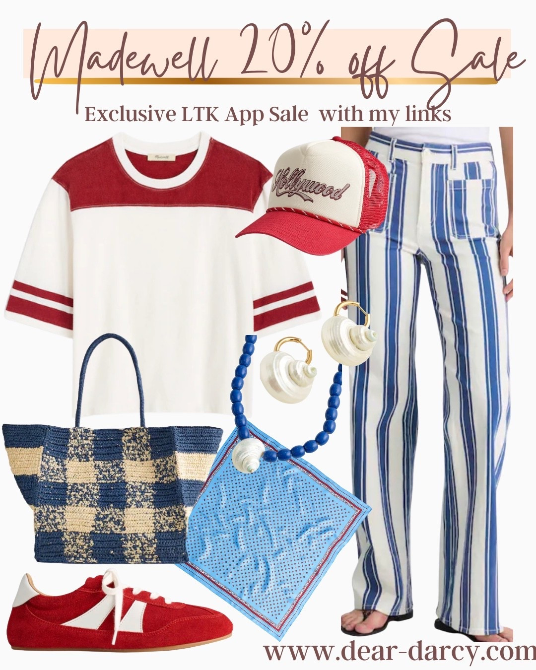 Madewell 20% off Ssle
Exclusive LTK in app sale with my links

Sharing some of the items in my cart 
And perfect for an Smericsn Summer and Memorial Day 

Striped front pocket pants
Perfect color block tee

Sea shell jewelry 
A great scarf 
Checked tote bag

Red tennis shoes 

Hollywood baseball cap

#LTKxMadewell #LTKOver40 #LTKootd