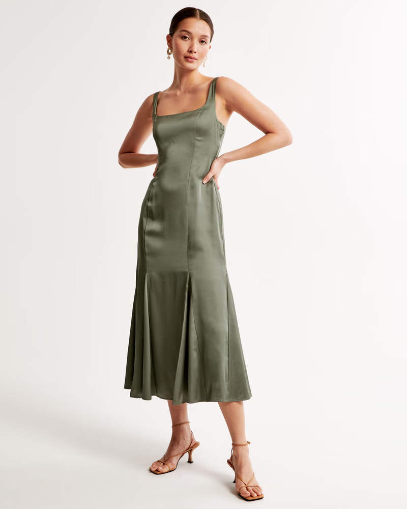 Satin Slip Fishtail Midi Dress | Abercrombie & Fitch (US)