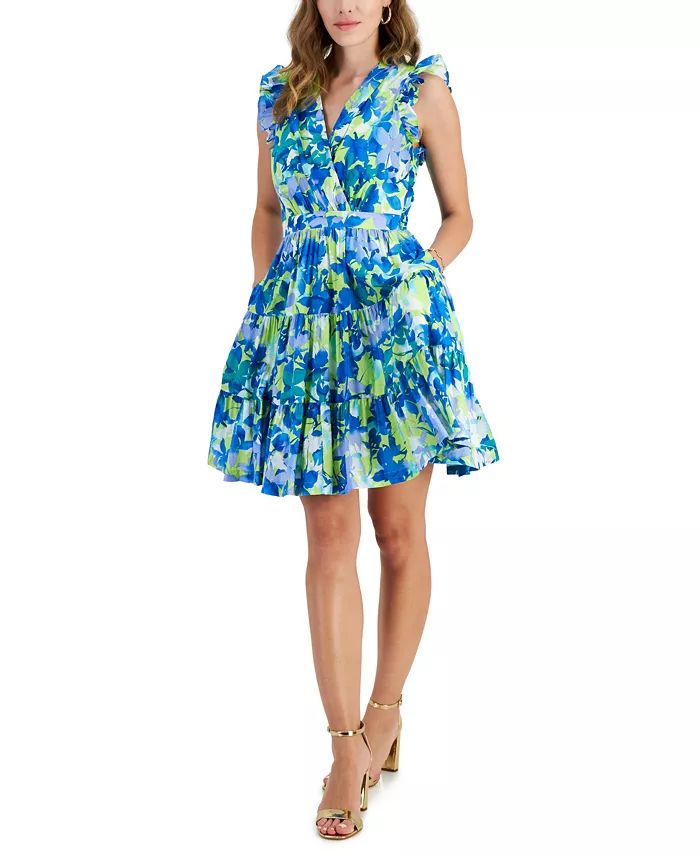 Taylor Women's Printed A-Line V-Neck Dress - Macy's | Macy's