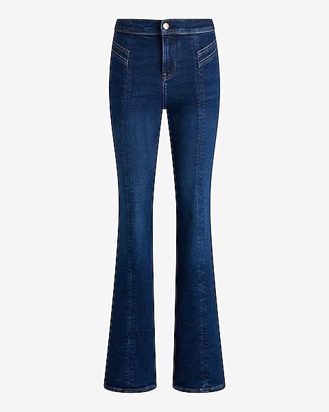 Mid Rise Dark Wash Front Seam '70s Flare Jeans | Express