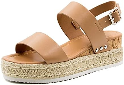 Athlefit Women's Espadrilles Sandals Ankle Strap Buckle Wedge Sandal Open Toe Studded Platform Sa... | Amazon (US)