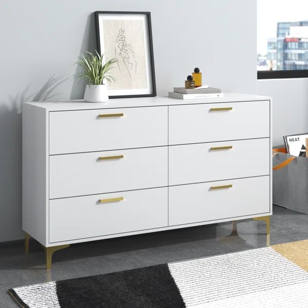 Pershore White and Gold 6-Drawer Double Dresser | Wayfair North America