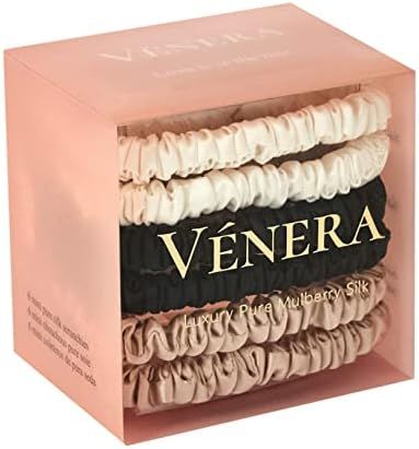 Vénera Silk 100% Pure 22 Momme Mulberry Small Silk Scrunchies- 6 Pieces Silk Hair Ties for Anti-... | Amazon (US)