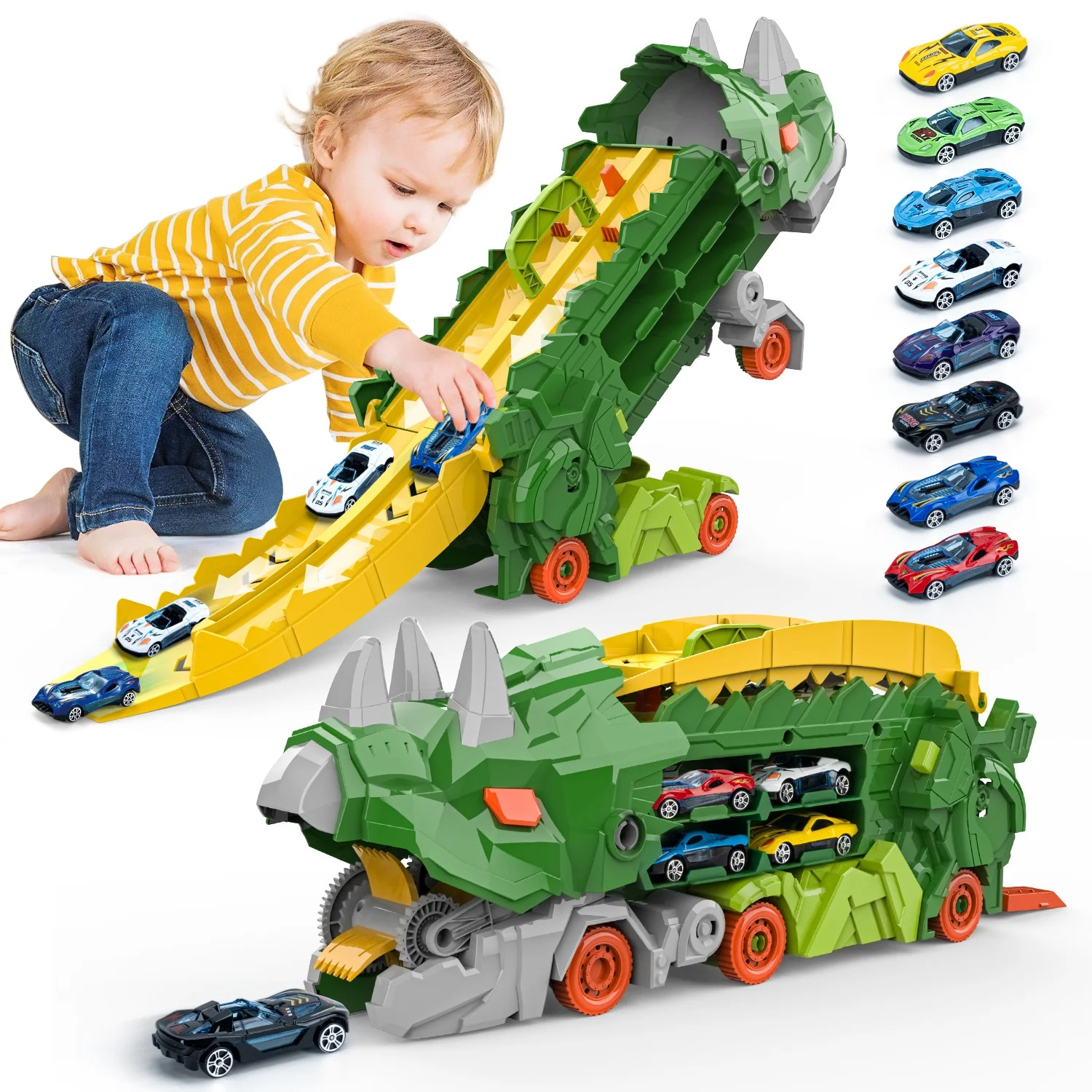 Toddler Dinosaur Truck Toy for 2 Year Old Boy, Toys Cars Set with Race Track Ultimate Transporter... | Walmart (US)