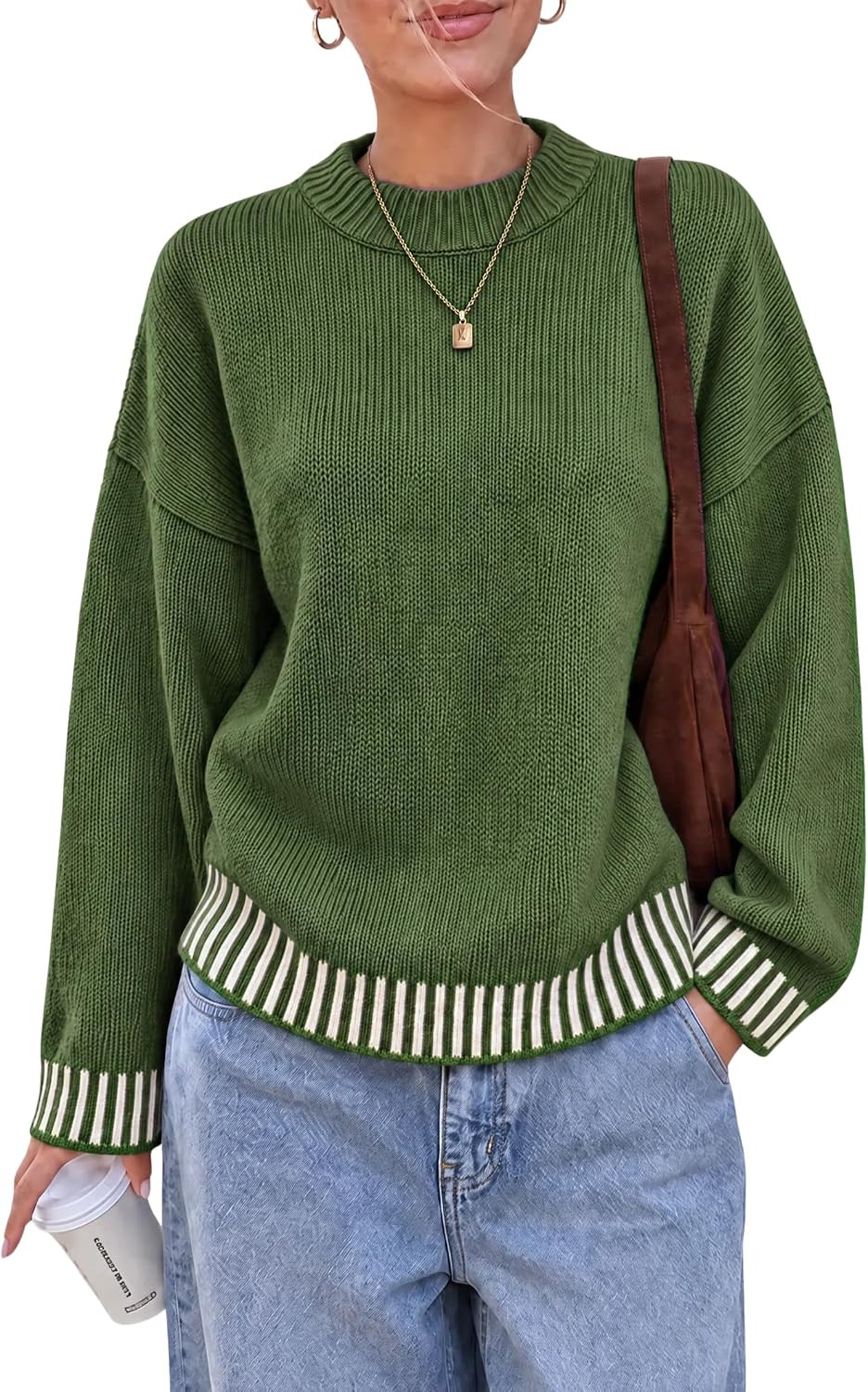 Tankaneo Womens Oversized Sweaters Striped Patchwork Long Sleeve Pullover | Amazon (US)