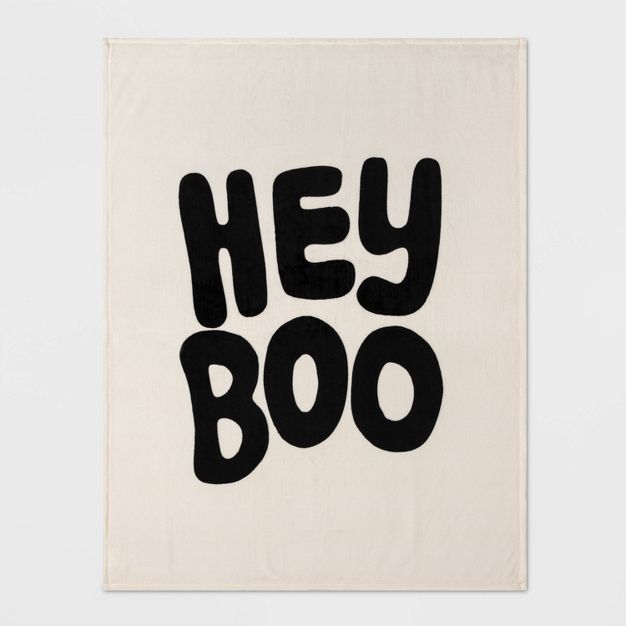 'Hey Boo' Printed Plush Throw Blanket Ivory/Black - Hyde & EEK! Boutique™ | Target