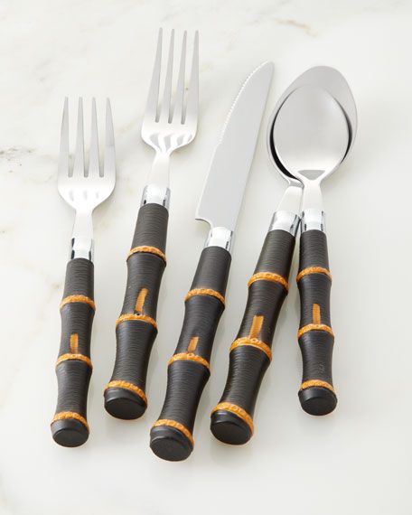 Cambridge Silversmiths 20-Piece Dark Bamboo-Style Flatware Service | Neiman Marcus