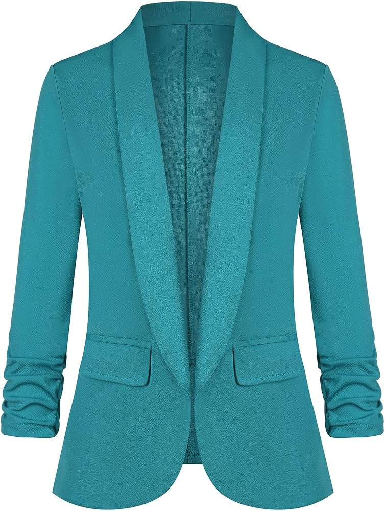 LADI TREND Women's Casual Open Front Blazers Shawl Lapel Ruched 3/4 Sleeve Office Lightweight Bla... | Amazon (US)