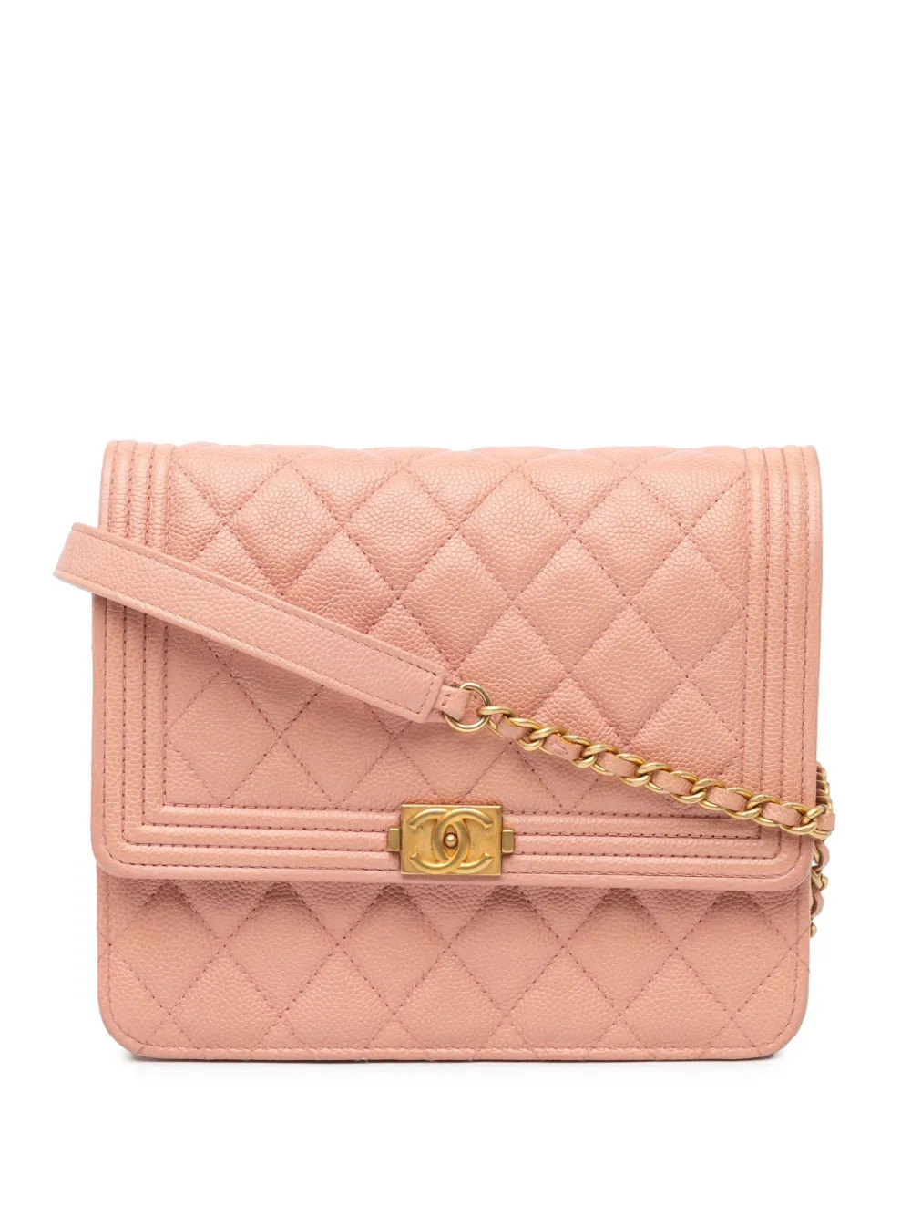 CHANEL Pre-Owned 2018 Quilted Caviar Square Boy Wallet On Chain crossbody bag - Pink | Farfetch Global