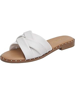 DREAM PAIRS Women' s Cute Slip On Studded Flat Slides Sandals | Amazon (US)