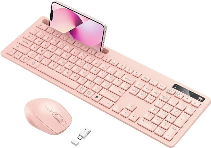 Wireless Keyboard and Mouse for MacBook, Vivefox Pink Rose Wireless Keyboard with Phone Holder, U... | Amazon (US)