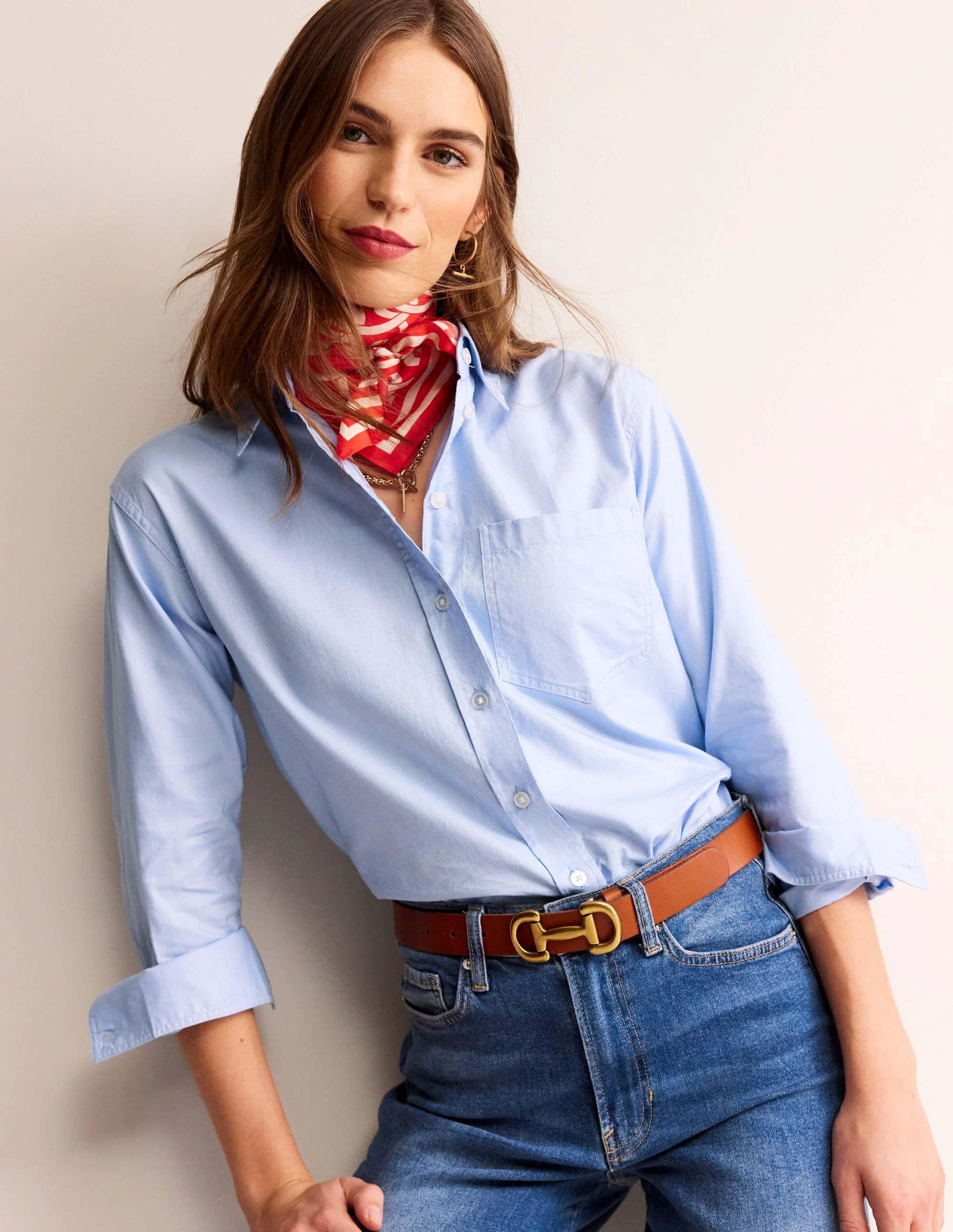 Connie Relaxed Cotton Shirt-Blue Oxford | Boden UK