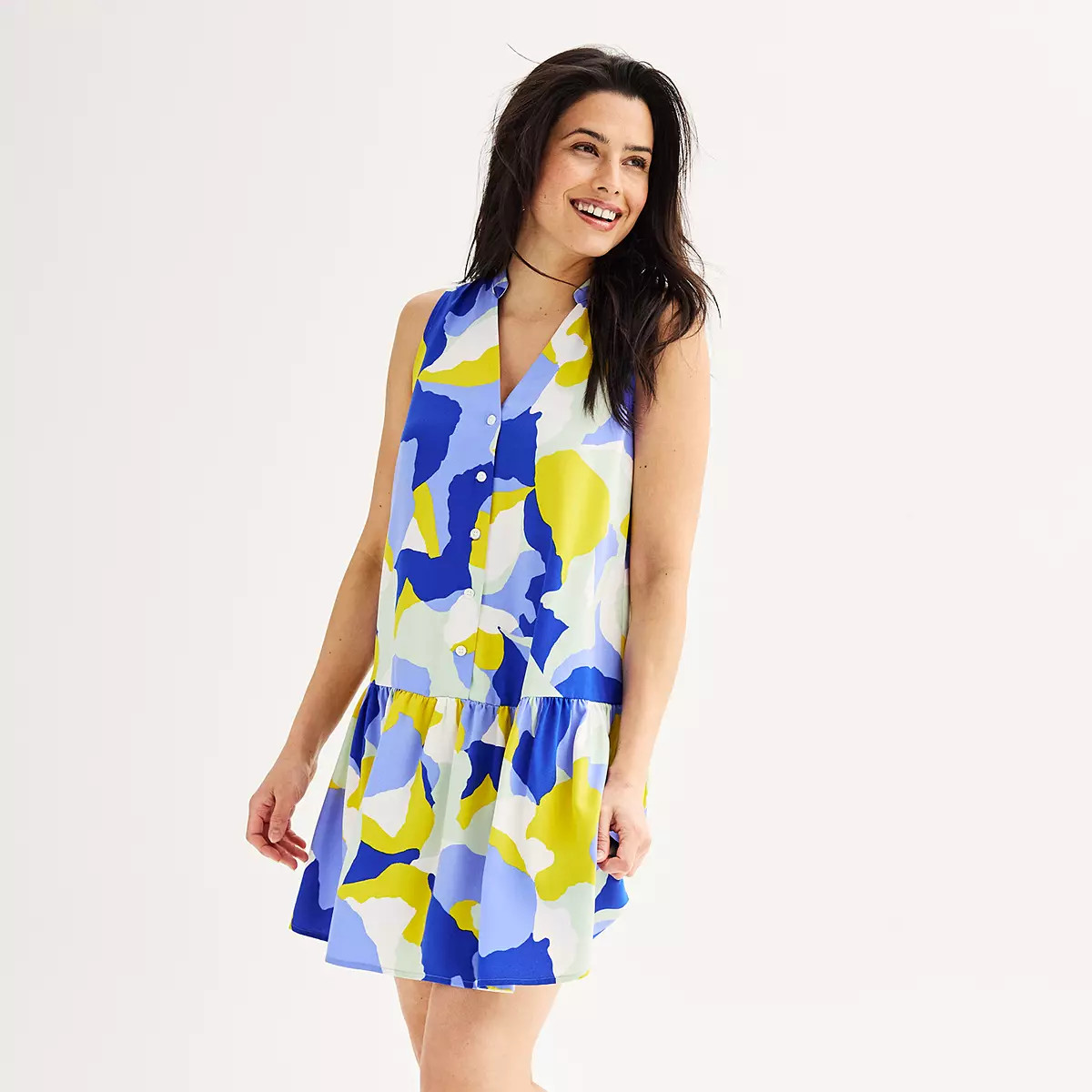 Women's Nine West Button Front Ruffle Hem Dress | Kohl's