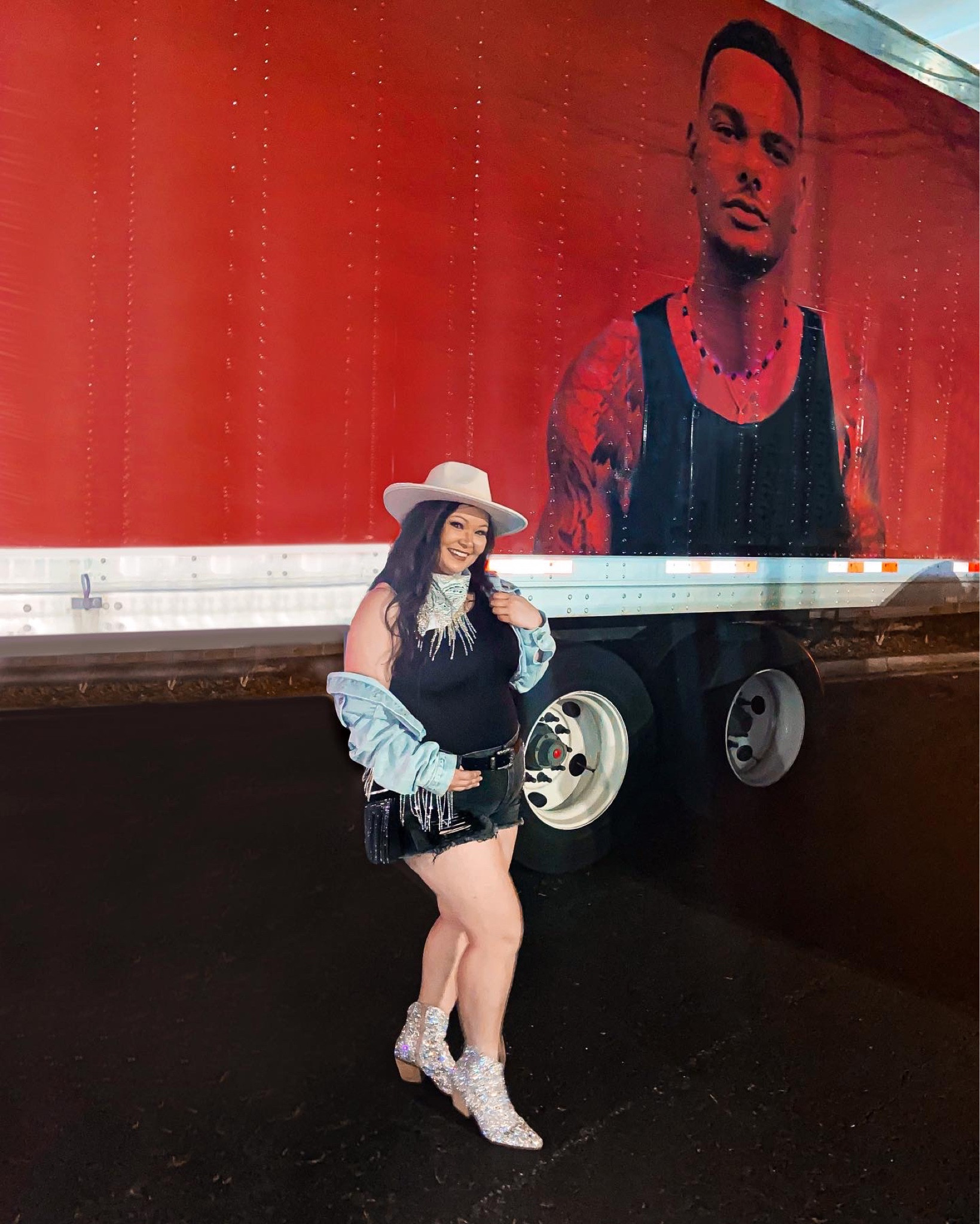 Country Concert Outfit, festival outfit, Denim Fringe Jacket, rhinestone fringe jacket, rhinestone purse, rhinestone booties, rhinestone fringe shorts, wide brim hat, rhinestone fringe bandana. 

#LTKshoecrush #LTKstyletip #LTKFestival