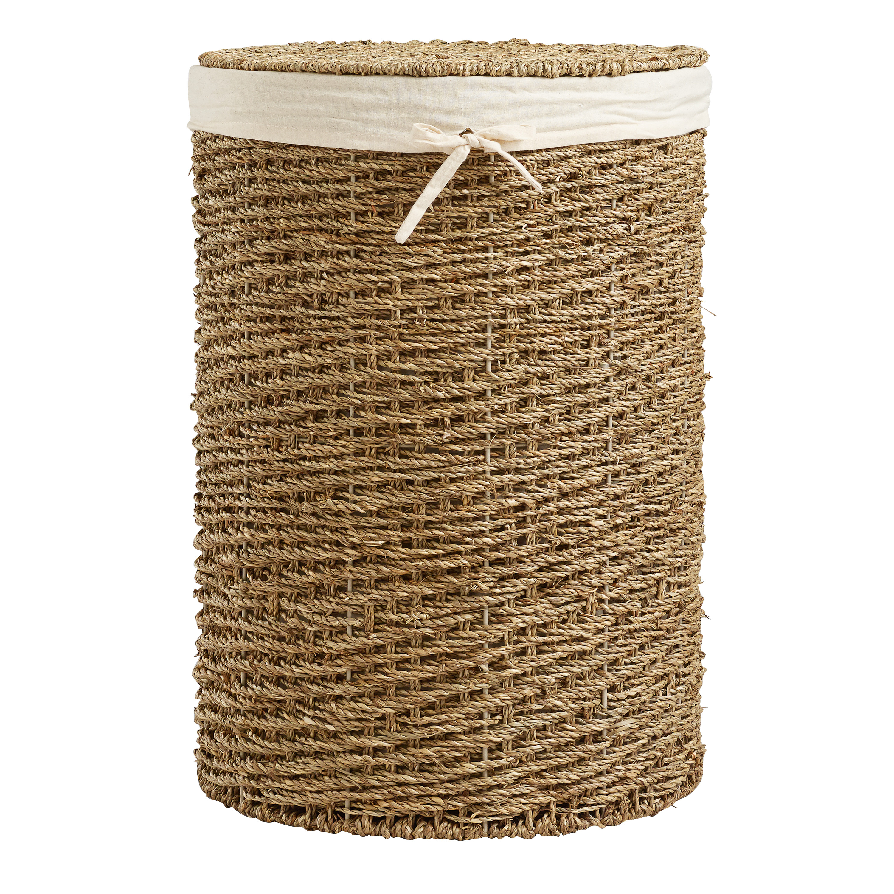 Trista Round Seagrass Laundry Hamper with Liner | World Market