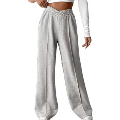 Women's High - Waisted Wide Leg Sweatpants - Loose Fit Casual Trousers with Elastic Waist,Light GrayS | Target
