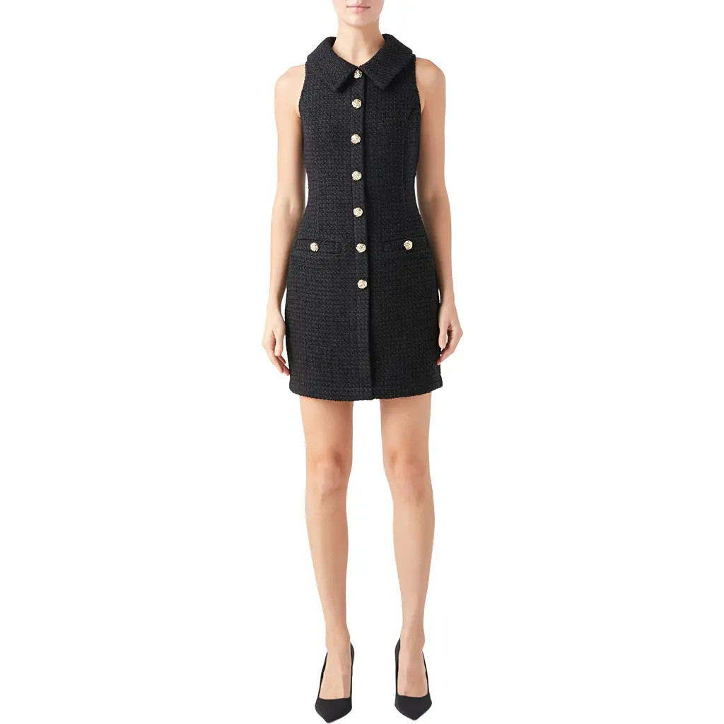 Endless Rose Button Front Tweed Minidress in Black at Nordstrom, Size Large | Nordstrom