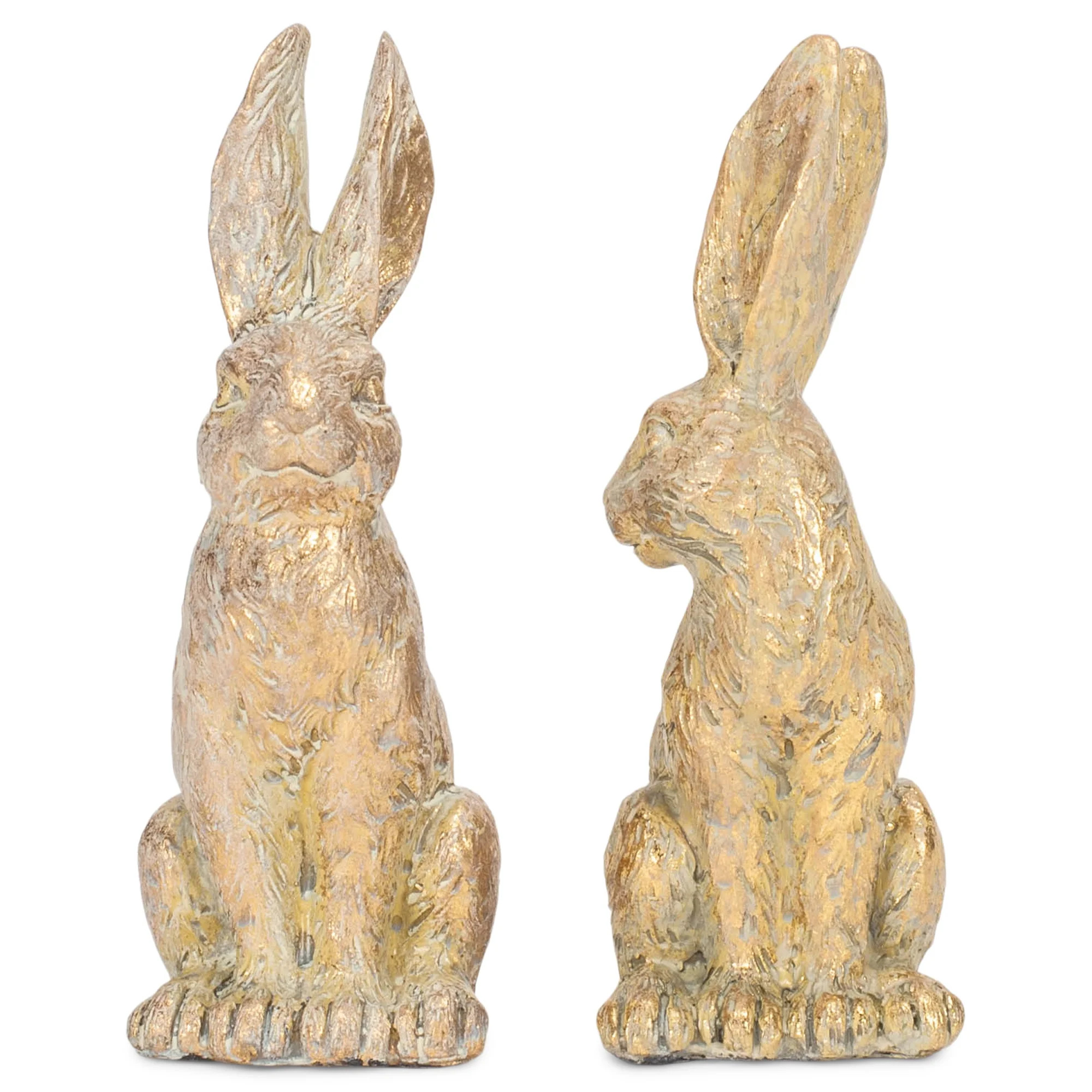 Sculpted Sitting Rabbit Gold Tone and Brown 4.75 Inches Resin Figurine Set of 2 | Walmart (US)