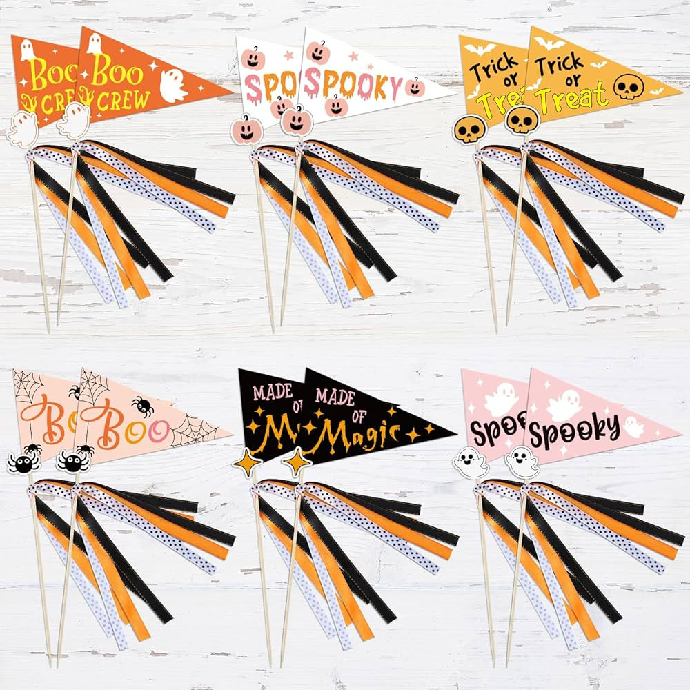 24 Pack Colorful Summer Halloween Ghost Boo Pennant Flags with Ribbons Cute Triangle Ghost Flags ... | Amazon (US)