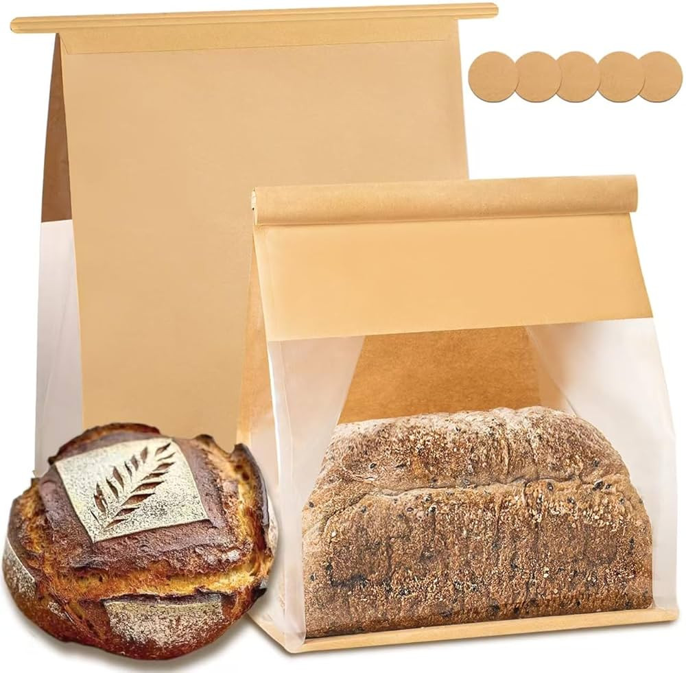 Heavy Duty Large Paper Bread Bags with Tin Tie Tab Lock 50pcs, Loaf Bag with Clear Front Window, ... | Amazon (US)