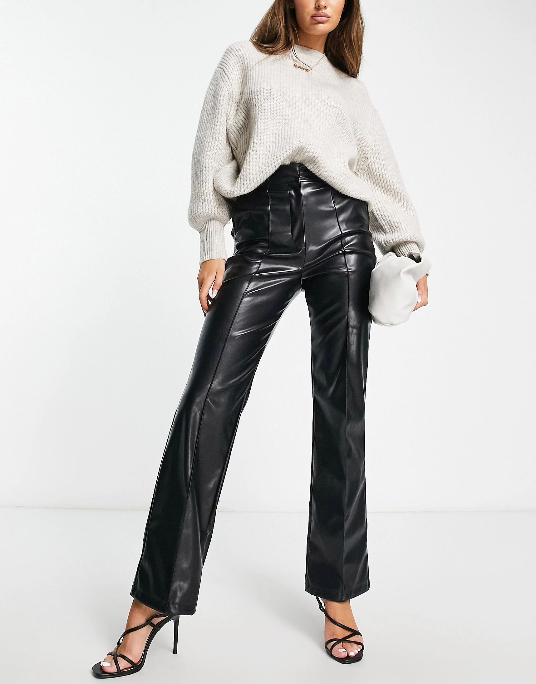 ASOS DESIGN leather look straight pants in black | ASOS (Global)