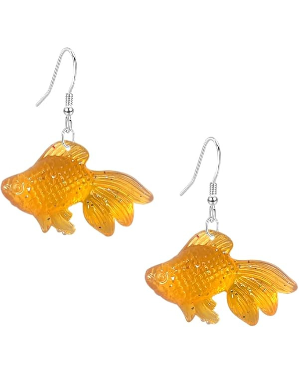 Anmpab Beach Funny Cute Goldfish Dangle Drop Earrings Lovely Resin transparent Fish Earrings for ... | Amazon (US)