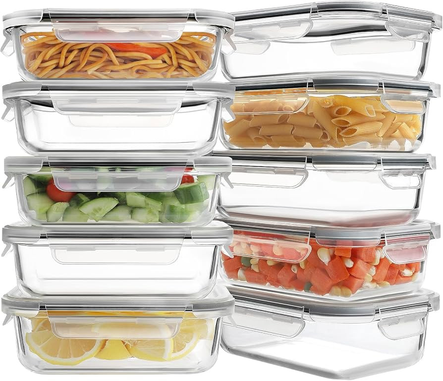 HOMBERKING 10 Pack 22oz Glass Meal Prep Containers, Food Storage Containers with Lids, Airtight L... | Amazon (US)