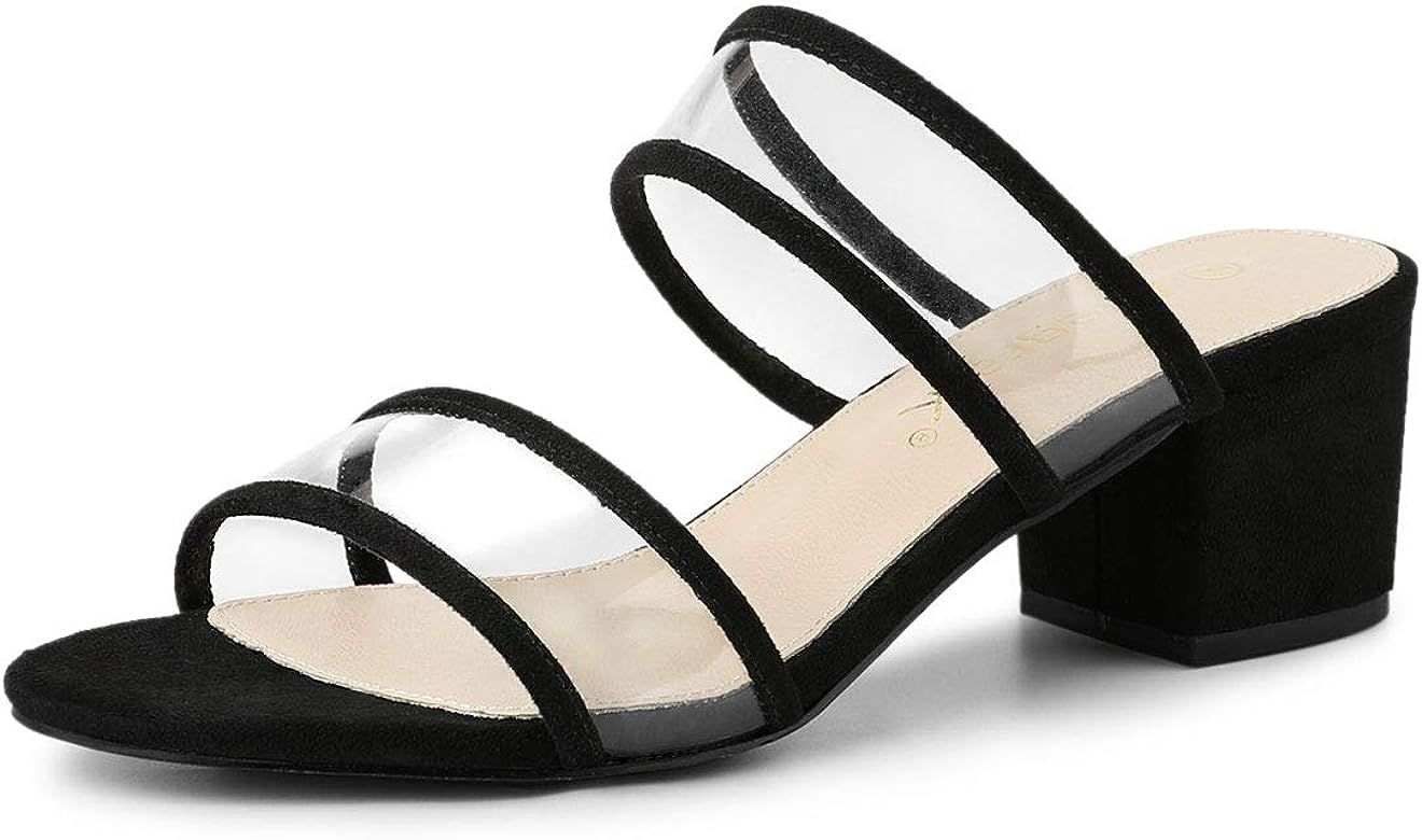 Allegra K Women's Clear Strap Block Heel Slide Sandals | Amazon (US)