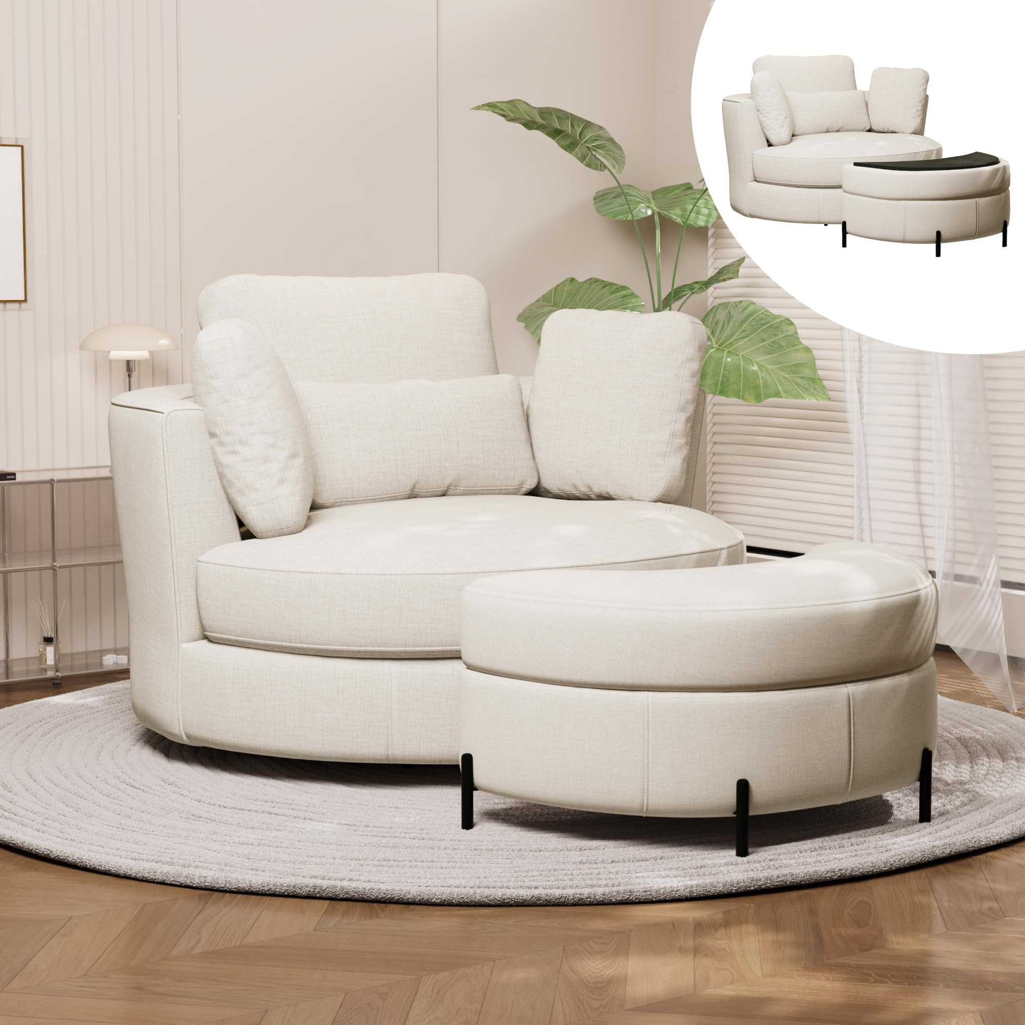 Chifee & Vingol Swivel Accent Chair with Ottoman 50.2" Round Swivel Chair Storage Ottoman & Pillo... | Amazon (US)